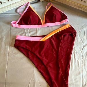 Stylish Women's Swimwear Set in Burgundy and Pink